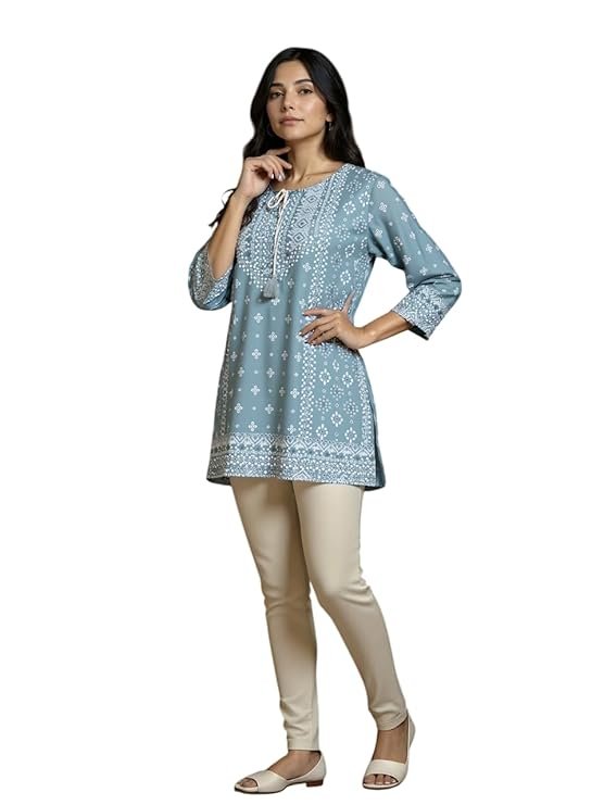 rangita Grey Rayon Straight Printed Short Length Short Kurta - Image 2