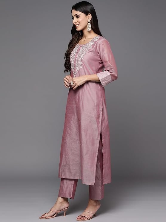 Embroidered A-Line Kurta with Bottom and Dupatta - Image 3