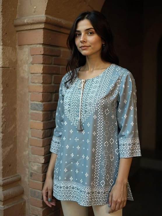 rangita Grey Rayon Straight Printed Short Length Short Kurta