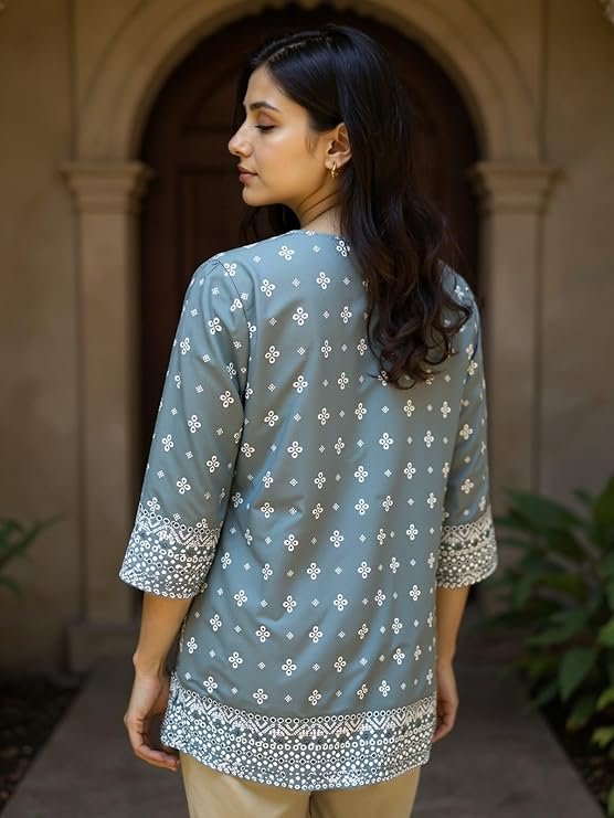 rangita Grey Rayon Straight Printed Short Length Short Kurta - Image 4