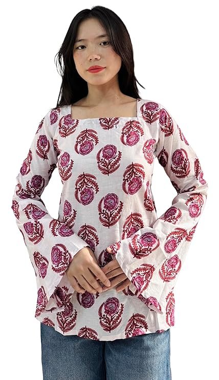 Floral Printed Short Kurti | Bell Sleeves | - Image 4