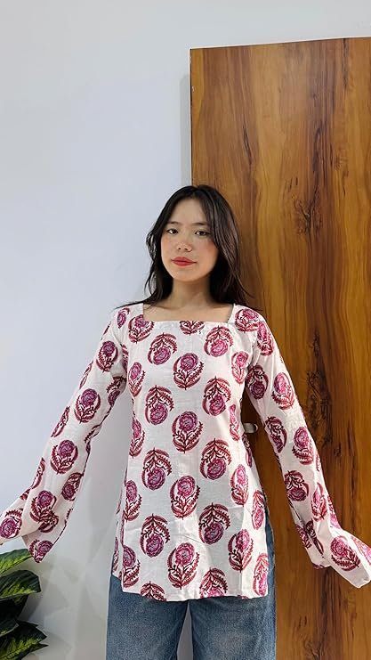 Floral Printed Short Kurti | Bell Sleeves | - Image 3